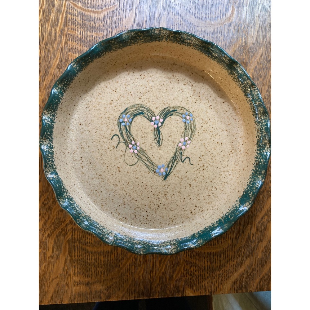 Trew Furniture Galleries Studio Pottery Scalloped Heart Pie Dish Stoneware 9.75"